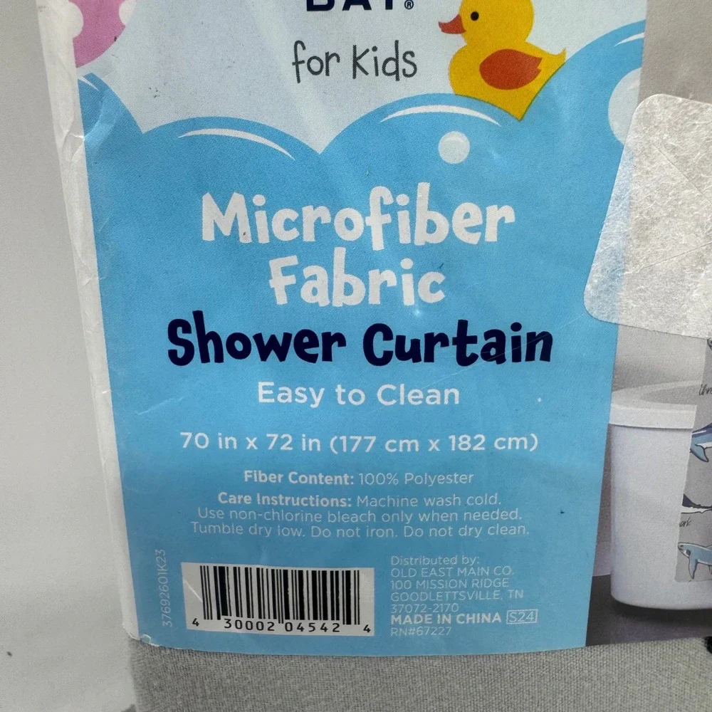 Comfort Bay Kids Shark Microfiber Shower Curtain Grey Blue 70x72 NEW